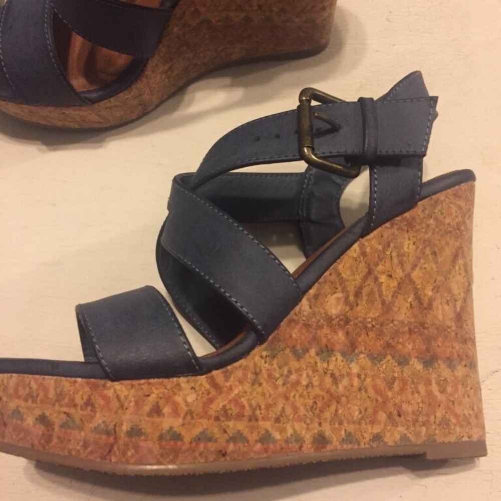 Blue and tan wedges